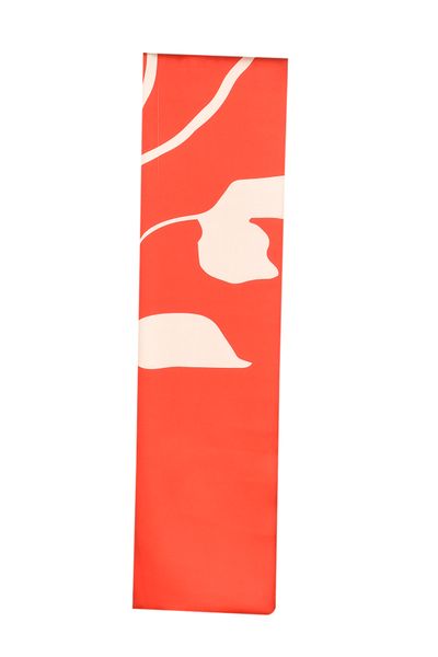 Light Red Satin Scarf With Cream Leaf Pattern For Elegant Modest Wear