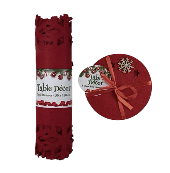 Christmas Table Runner &amp; 4 Piece Coaster Set