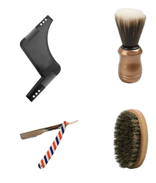 Mens Grooming Kit - Barber Razor, Shaving Brush, Beard Brush, Design Comb