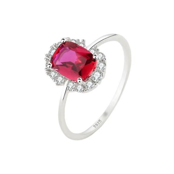 Elegant Thin Band Ring with Large Color Gem &amp; Diamante Halo - Purple
