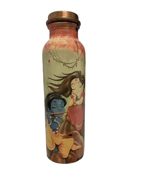 Pure Copper Radha krishana 2 print 100% Water Bottle 1 Litter
