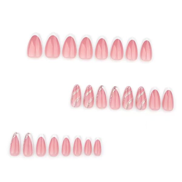 White French Minimalist Nail Art Paired With Pink Wavy False Nails