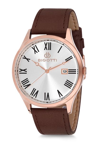Bigotti Mens Watch Brown Leather Band Sunray Dial Real Index - BGT0273-2