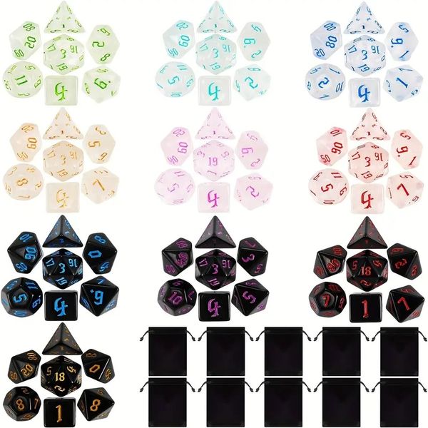 70 Pieces Multicolor Polyhedral Dice Set (10 x 7 Dice) with Bags