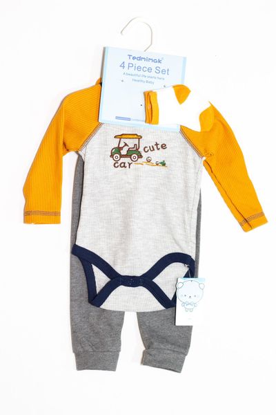 Cute Car Slogan Long Sleeve Bodysuit Set 4 Pack