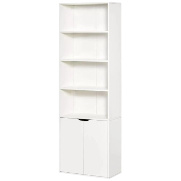2 Door 4 Shelves Bookcase Wooden Storage Cabinet Display Unit - White