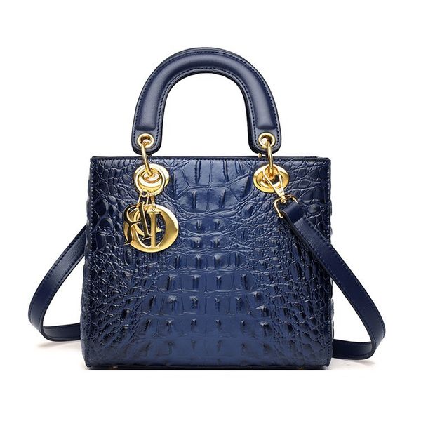 Luxury Designer Crocodile Leather Handbag with Attachable Strap Purple