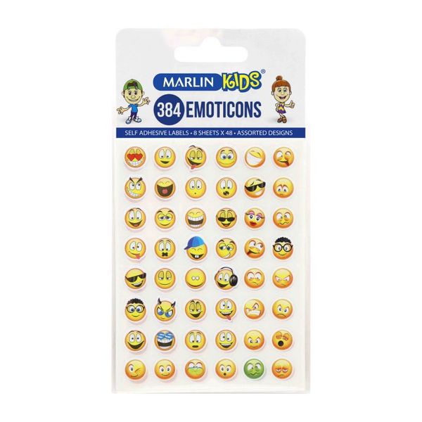 Marlin Kids -Adhesive Labels - Assorted Smiley Face Stickers (Pack Of 10)