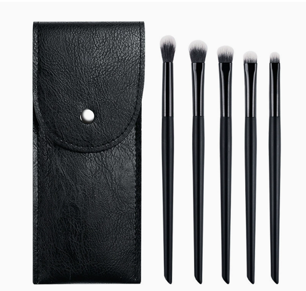5-Piece Minimalist Black Eye Makeup Brush Set, Compact Design