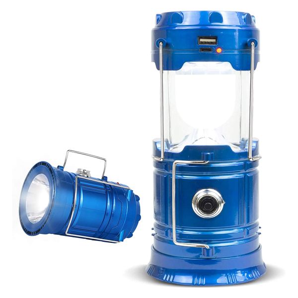 3-in-1 Rechargeable Torch - Solar Camping Lantern - Powerbank - Blue-2 Pack