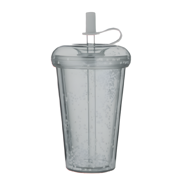 420ml Donut Double Wall Plastic Cup Bottle with Straw