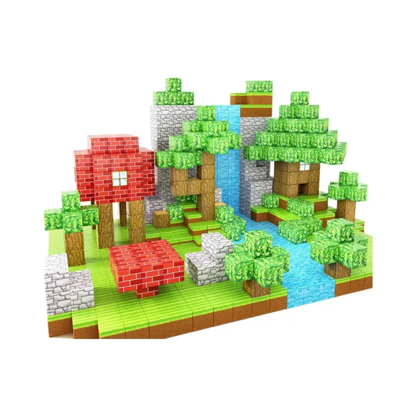 100-Piece Magnetic House Building Blocks Build Mine Craft Cube Terrain Set