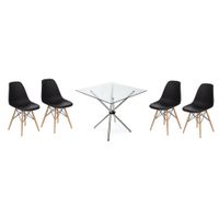 80cm Glass Table With 4 Black Woodn Chairs