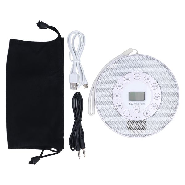 Portable CD Player Anti Skip 1500mAh Compatible With CD CD RW MP3 White