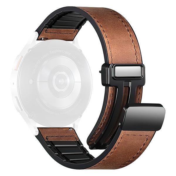 QYNIAL Magnetic Leather Band Compatible With Galaxy Watch 7 6 5 4 FE 20mm