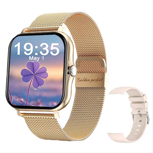 Golden Perfect Women's 1.83" Gold Square Smartwatch - Dual-Strap Set