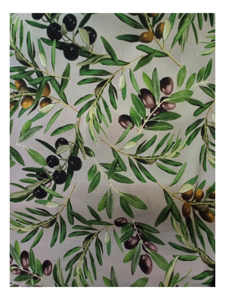 High-Quality Cotton Grey Tablecloth with Olives (145x320cm) 8-10 Seater