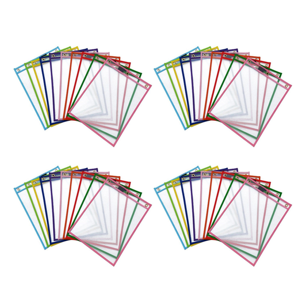 40Pcs Reusable Dry Erase Pockets Assorted Colors for Children Kids Students