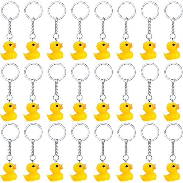 24 Pack Plastic Duck Keychains Duck Party Favours Cute 3D Duck Chains