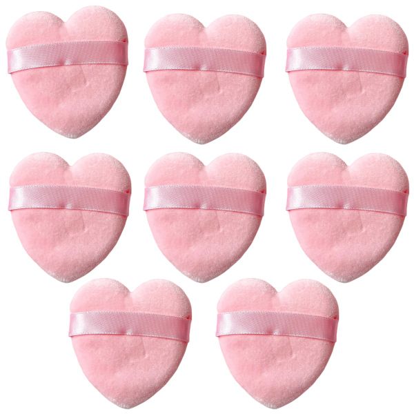 8 Piece - Heart-Shaped Velvet Powder Puff Set - Pink