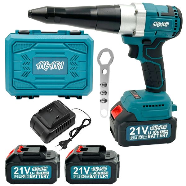Al&amp;Afa 21V Cordless Rivet Gun Kit With Case, 2 Batteries &amp; Accessories