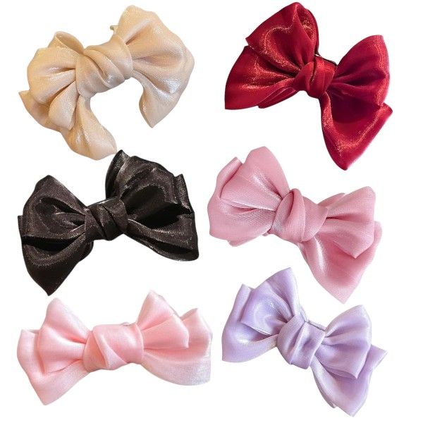 6-Piece Satin Bow Hair Clip Set - Multicolor