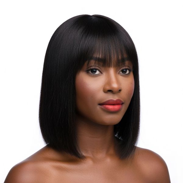 Magic Blunt Cut Short Straight Bob Wig With Bangs Premium Synthetic Hair