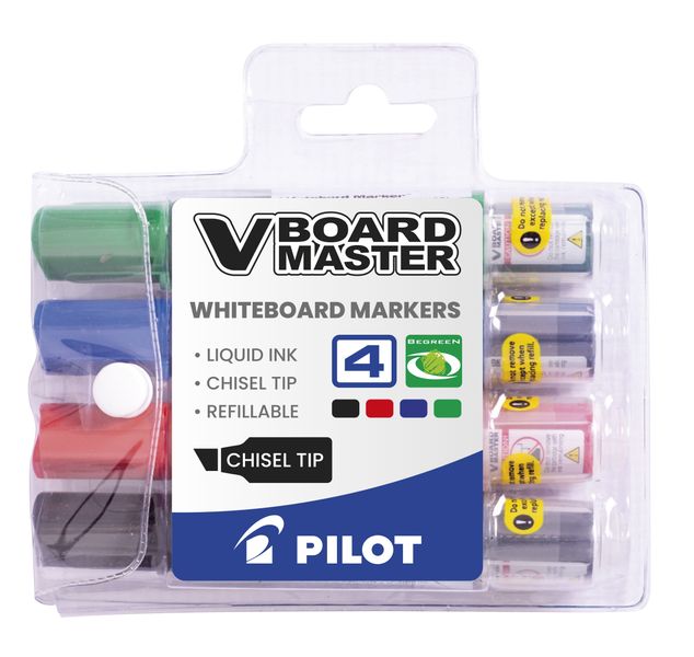 Pilot V Board Master Chisel Tip Whiteboard Markers - Wallet of 4 Colours