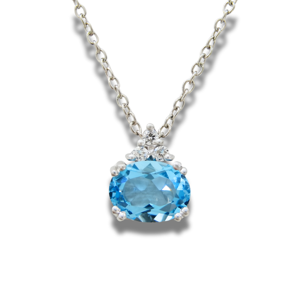 Morrisons Charlotte 9k White Gold Blue Topaz Diamond Pendant &amp; Chain