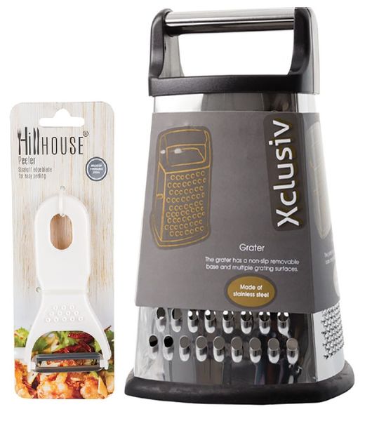 Grater 4 Way Stainless Steel Black + Peeler Y Shape White