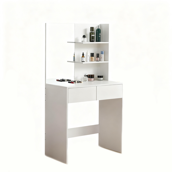Furnny Makeup Vanity Desk with Mirror, 2 Drawers, Modern Style, White