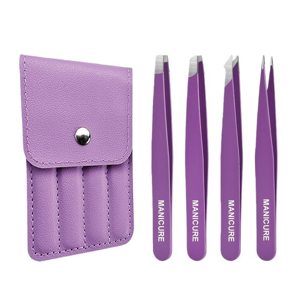 Stainless Steel Eyebrow Tweezers Purple set, Eyelash Makeup Tool