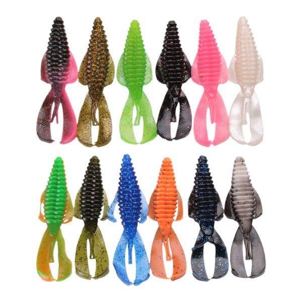 10 Pack - Soft Plastic Creature Baits - Ribbed Bass Lures Mixed Colours
