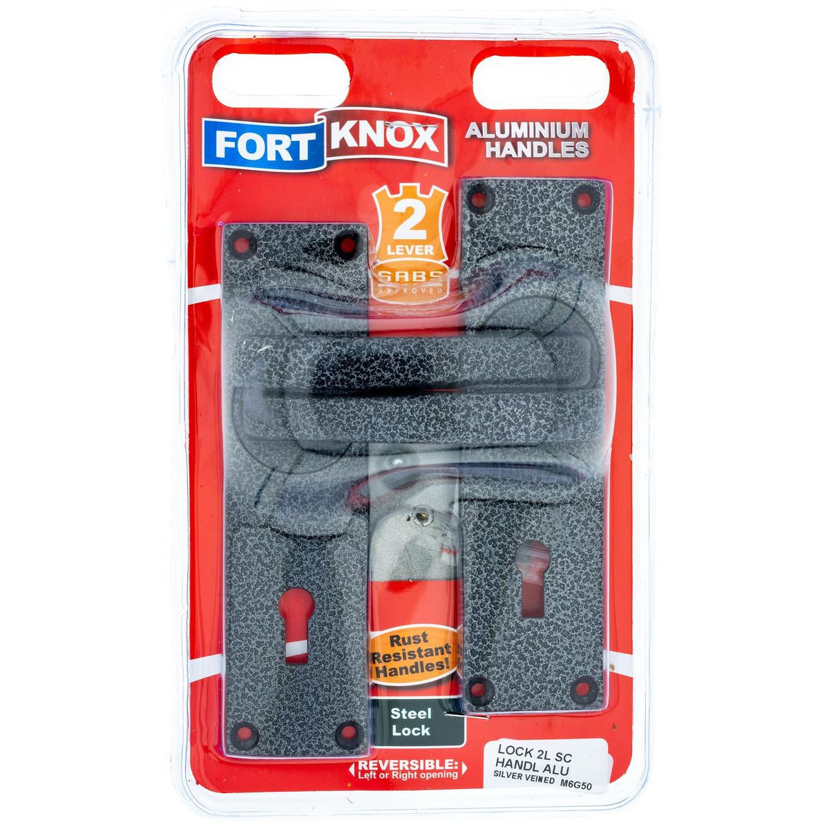 FORT KNOX 2-Lever Lockset Steel Lock Alu. Handles Silver Veined Q:1 M6G50