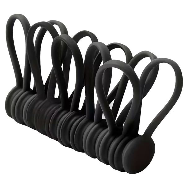 Office Black Cord Magnetic Silicone Cable Tie Organizers 10pcs - 11cm