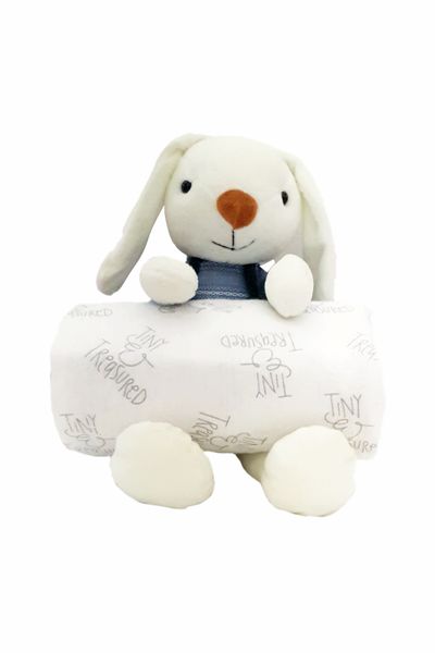 Newborn Baby Gift Set - Sapphire Plush Rabbit and Muslin Receiving Blanket