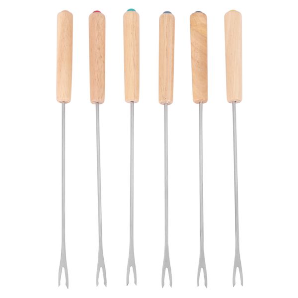 Stainless Steel Fondue Forks With Oak Wood Handle Resistant 9 5Inch
