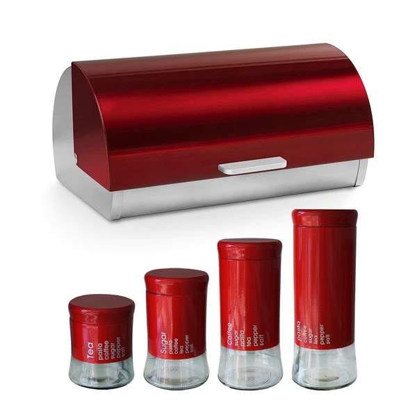 Bread Bin and 4 Canister Set