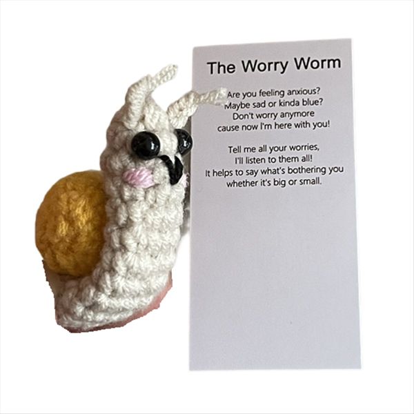 Crochet Worry Worm Inspirational Cares for You Cute Knitted Gift E