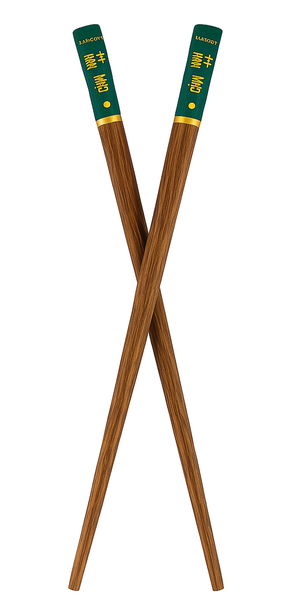 Premium Solid Wood Chopsticks Set - Gold &amp; Dark Green Design