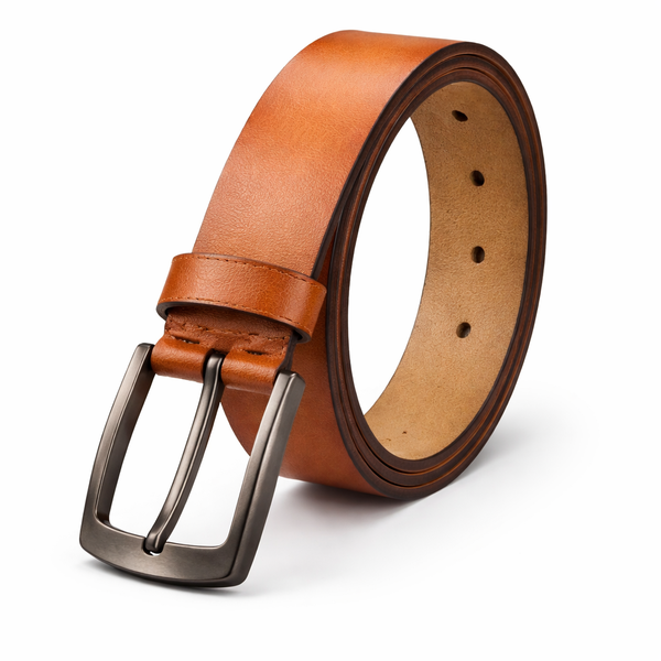 Men's Premium Leather Belt - Classic Brown with Durable Metal Buckle