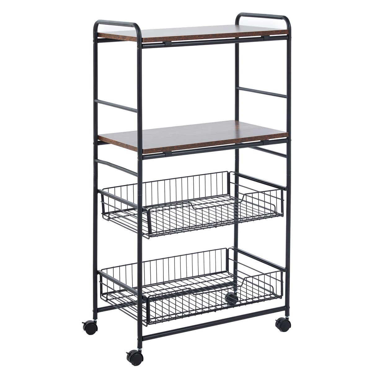Storage Shelves Movable Organiser Rack with Basket Trolley Cart 4 Tier