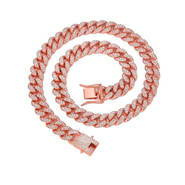 Iced Out Chains for Men Women - Hip Hop Cuban Chain Rose gold