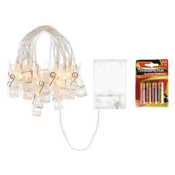 20 LED Battery-Operated Peg String Lights + 4x AA Batteries