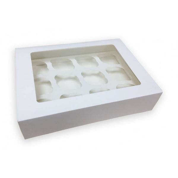 Box Mania: 12 Cup White Cupcake Box With Inserts And Window - 50 Units