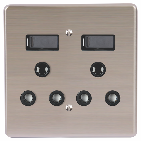 LESCO , Double Plug 4x4 Socket Stainless Steel Black