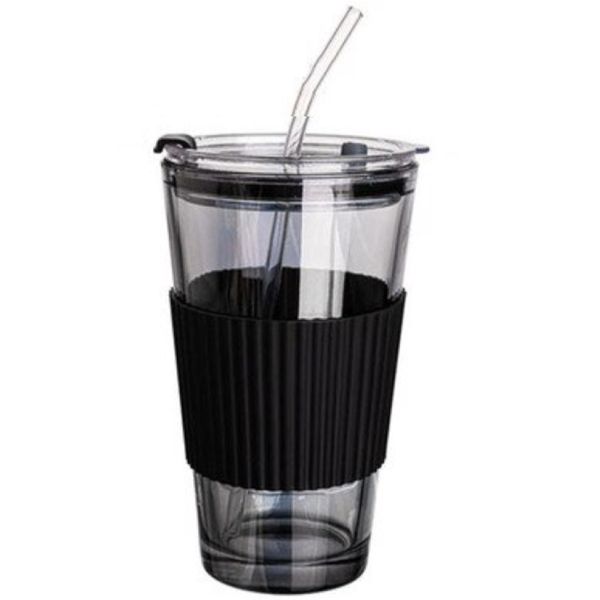 Home Portable Airtight Coffee Travel Mug Bottle With Straw 450ml - 15 x 9cm