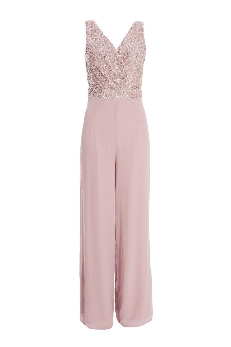 Quiz Ladies Pink Chiffon Embellished Palazzo Jumpsuit Shop Today