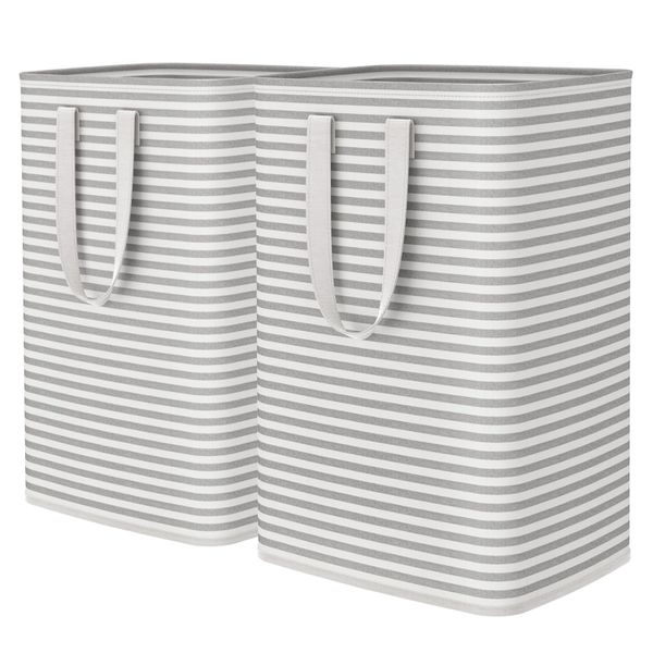 QYNIAL 2 Pack Large Laundry Hampers White Striped Waterproof Clothes Basket