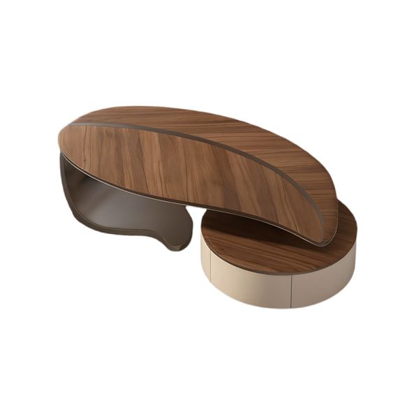 Brown Wood Round Abstract Coffee Table